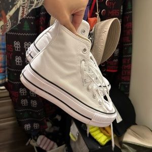 White platform high top converse